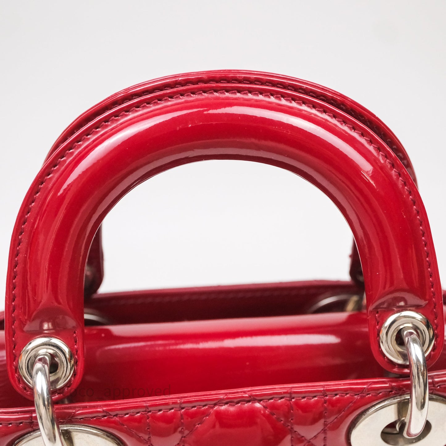 Christian Dior Mini Lady Dior Red Patent Cannage Silver Hardware