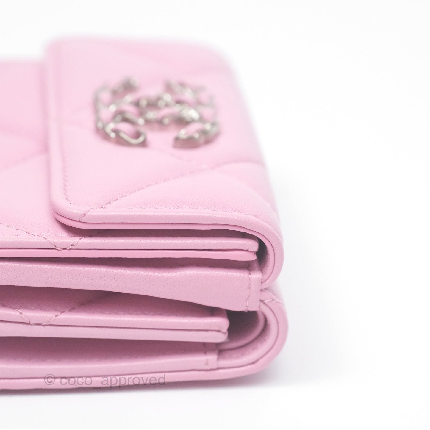 Chanel 19 Short Trifold Wallet Pink Lambskin Silver Hardware