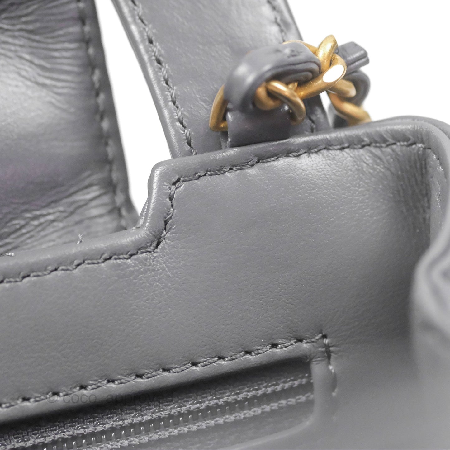 Chanel Kelly Bag Quilted Grey Shiny Calfskin Aged Gold Hardware