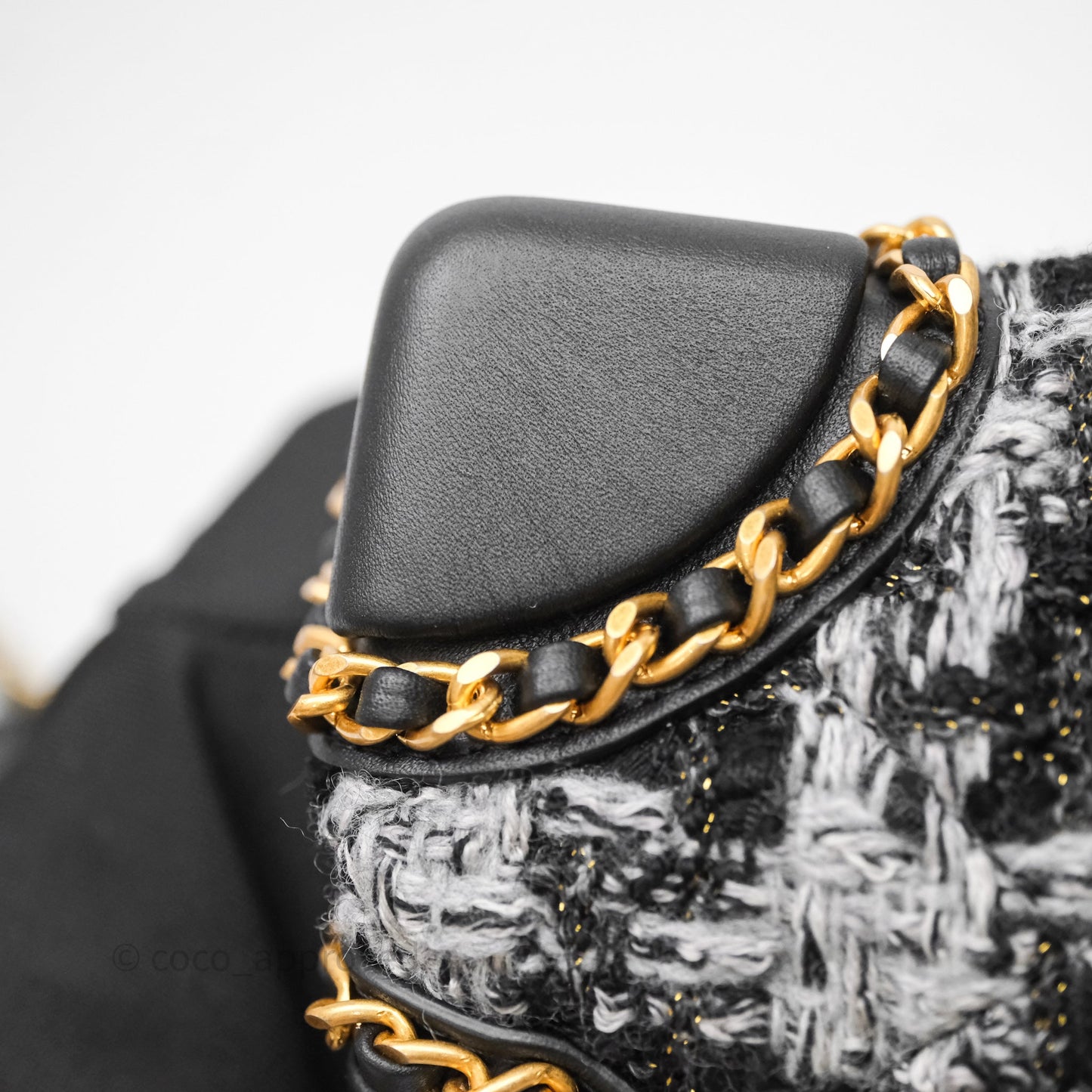Chanel Mini Flag Bag Black & Grey Tweed Aged Gold Hardware