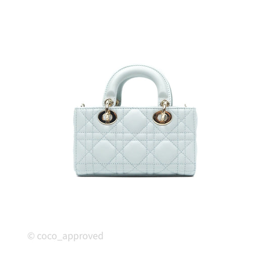 Christian Dior Micro Lady D-Joy Bag Baby Blue Lambskin Cannage Gold Hardware