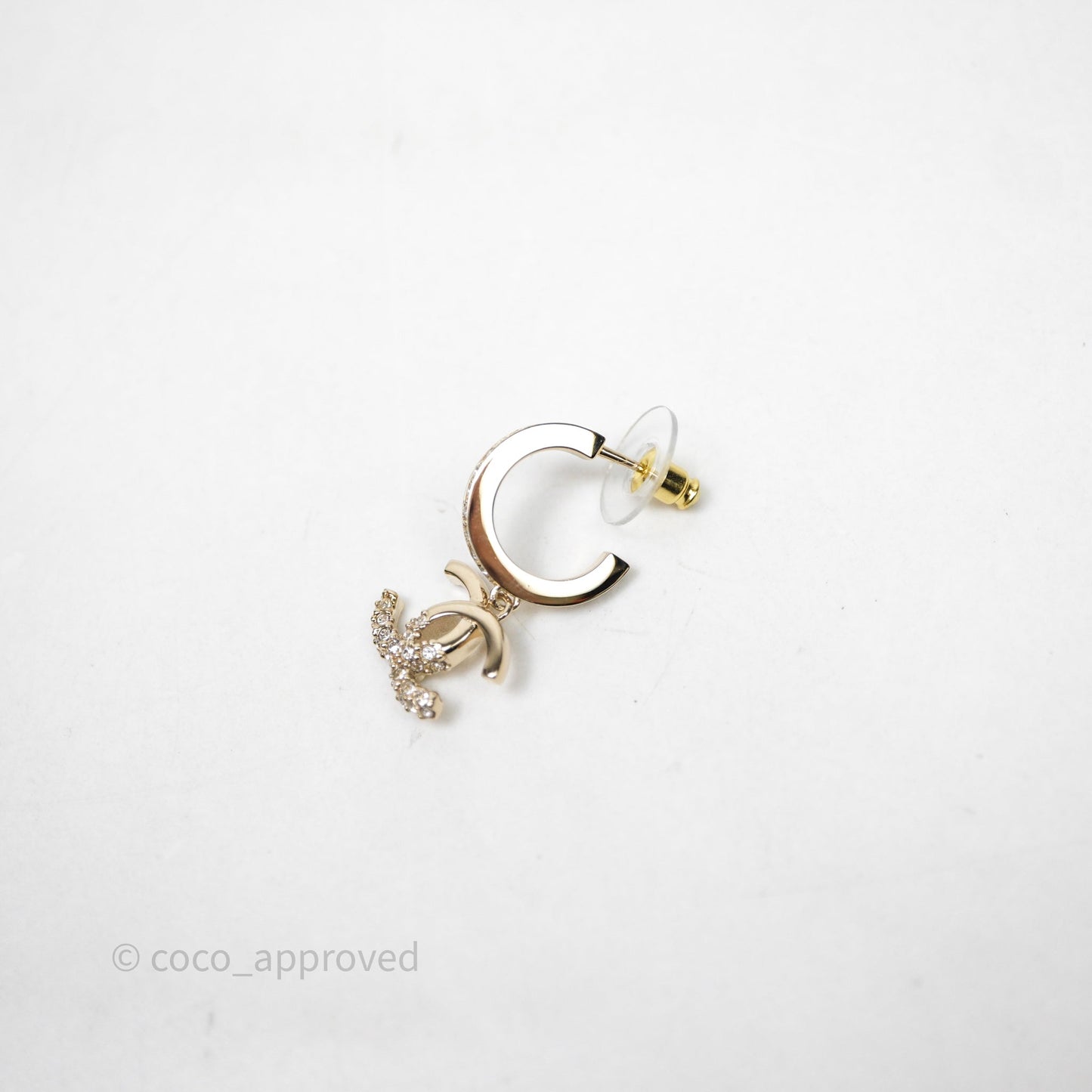 Chanel CC Crystals Drop Earrings Gold Tone 22K