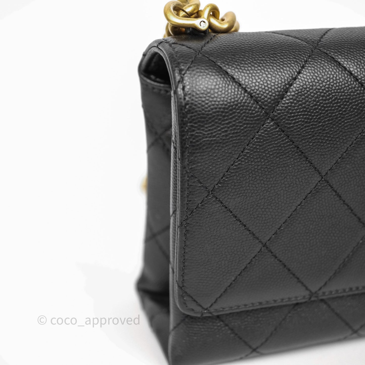 Chanel Mini Bracelet On Chain Flap Bag Flat Quilted Black Caviar Aged Gold Hardware