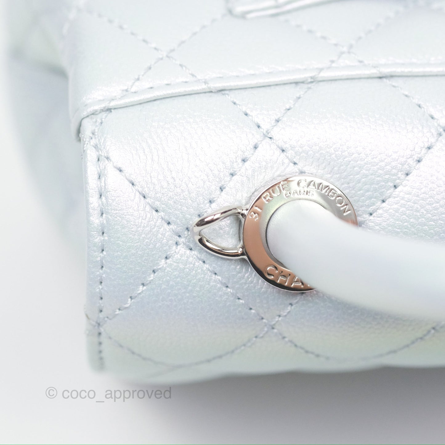 Chanel Mini Coco Handle Quilted Iridescent Light Blue Caviar Rainbow Hardware 21K