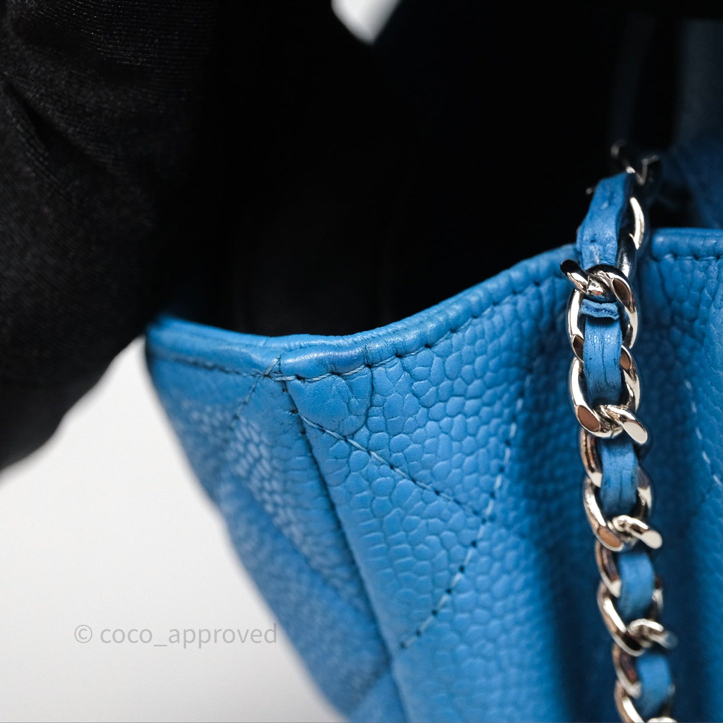 Chanel Quilted Clutch with Chain Caviar Azul Sliver Hardware
