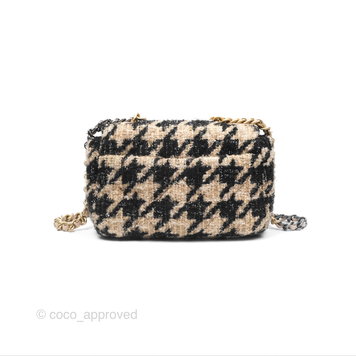 Chanel 19 Small Tweed Houndstooth Black Beige Mixed Hardware