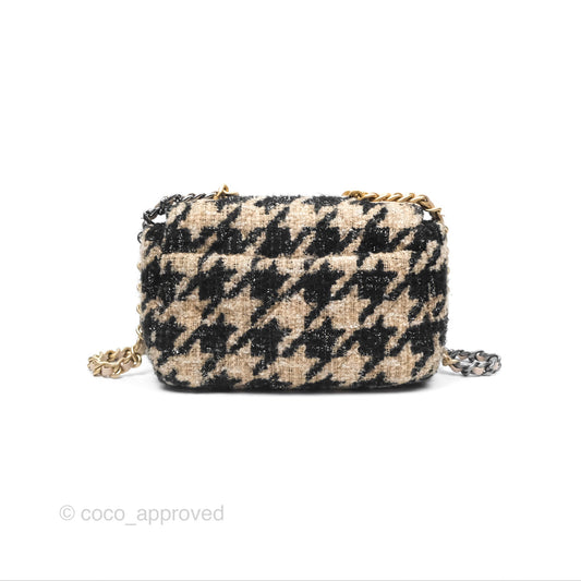 Chanel 19 Small Tweed Houndstooth Black Beige Mixed Hardware
