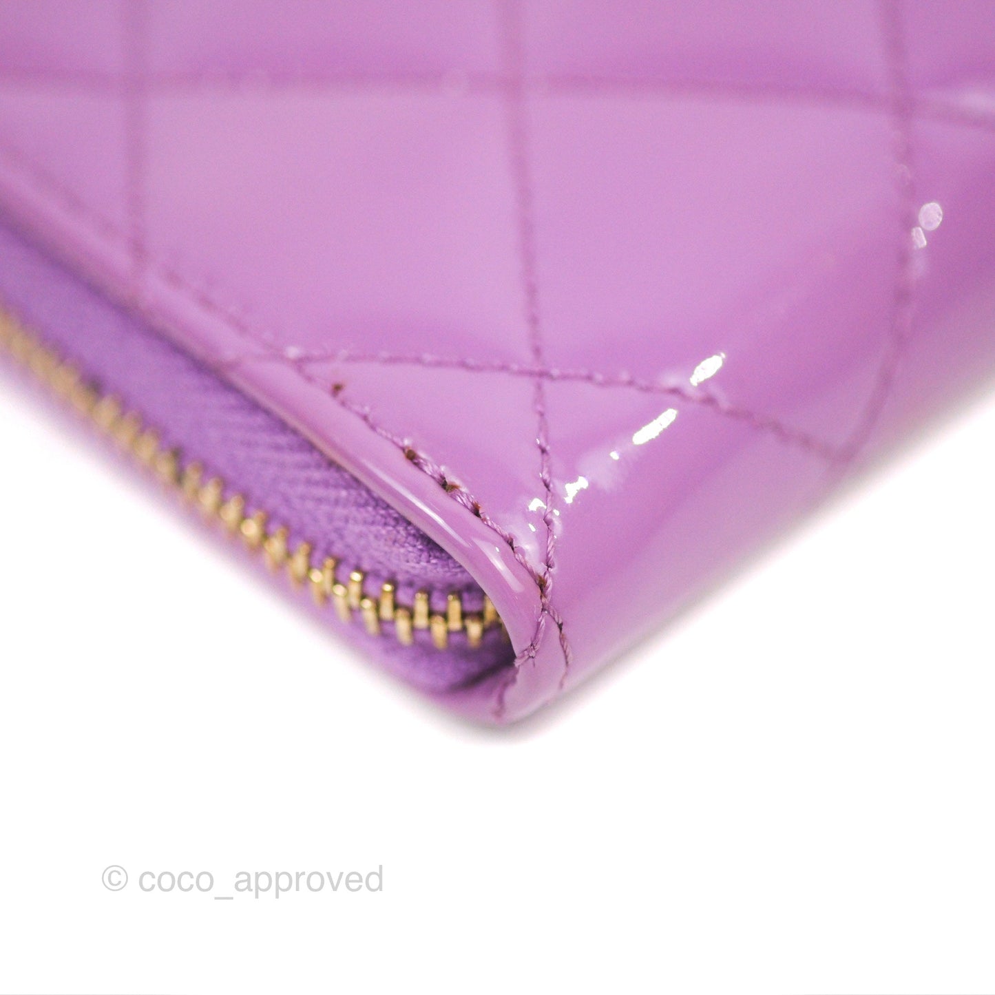 Chanel Classic Quilted Key Holder Purple Patent Gold Hardware