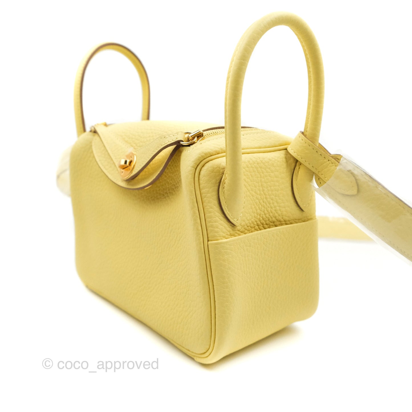 Hermès Mini Lindy 20 Taurillon Jaune Poussin Clemence Gold Hardware