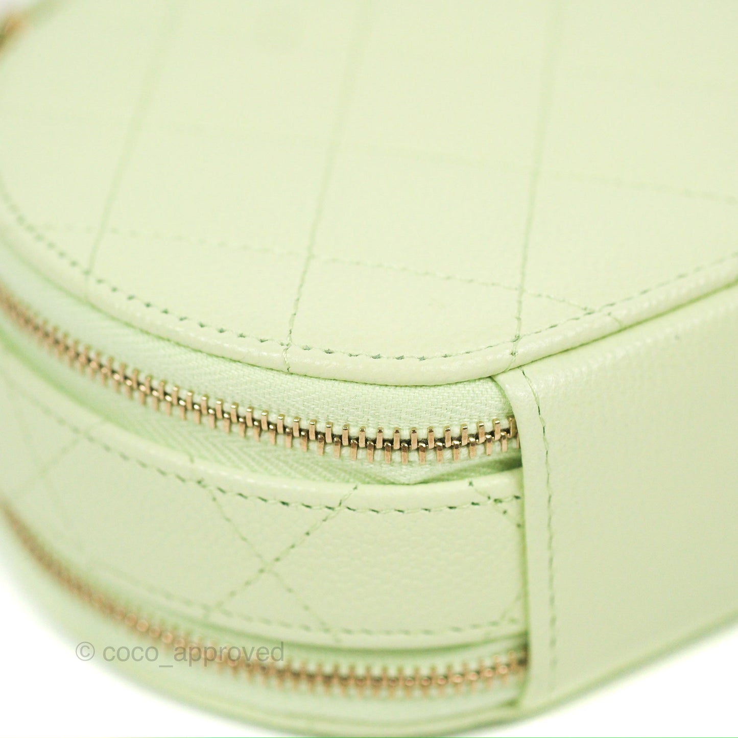 Chanel Mini Round Vanity Bag Handle With Care Light Green Caviar 22C