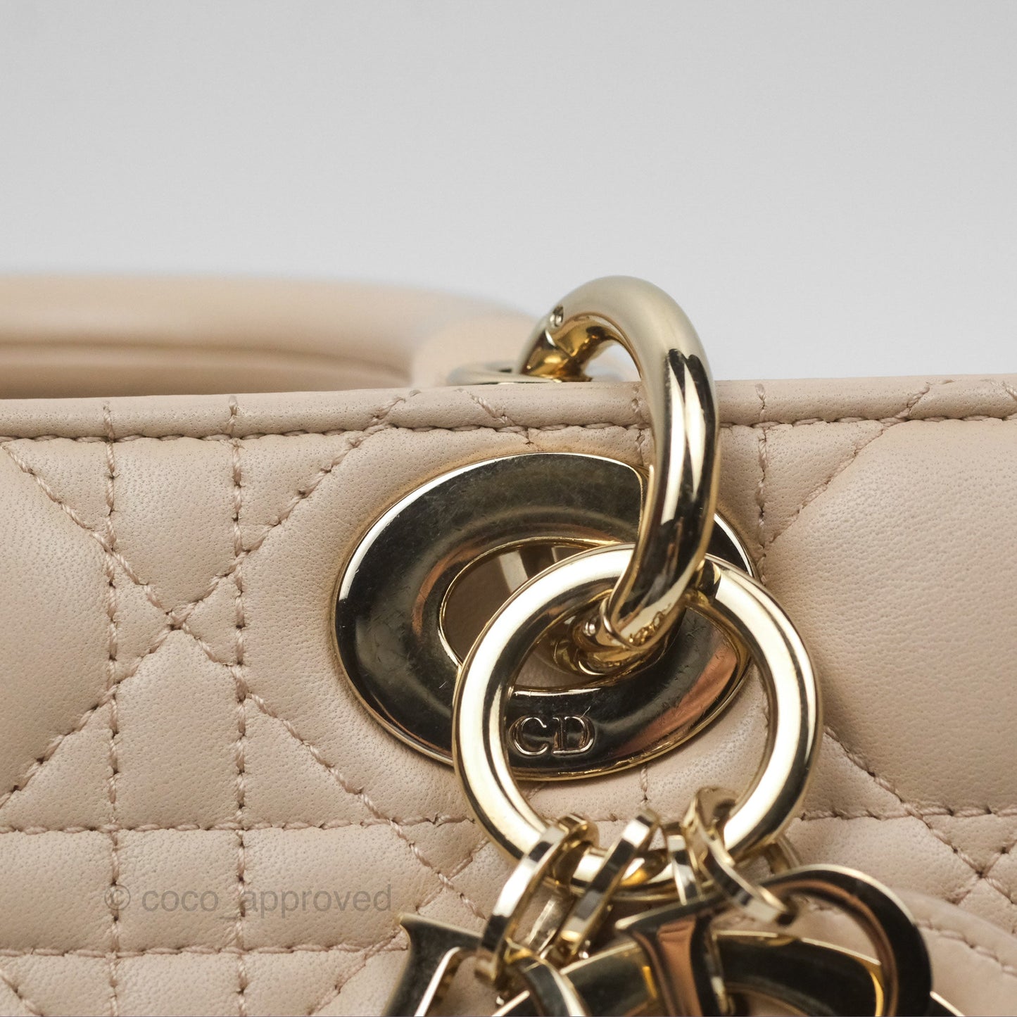 Christian Dior Medium Lady D-Joy Bag Beige Lambskin Cannage Gold Hardware