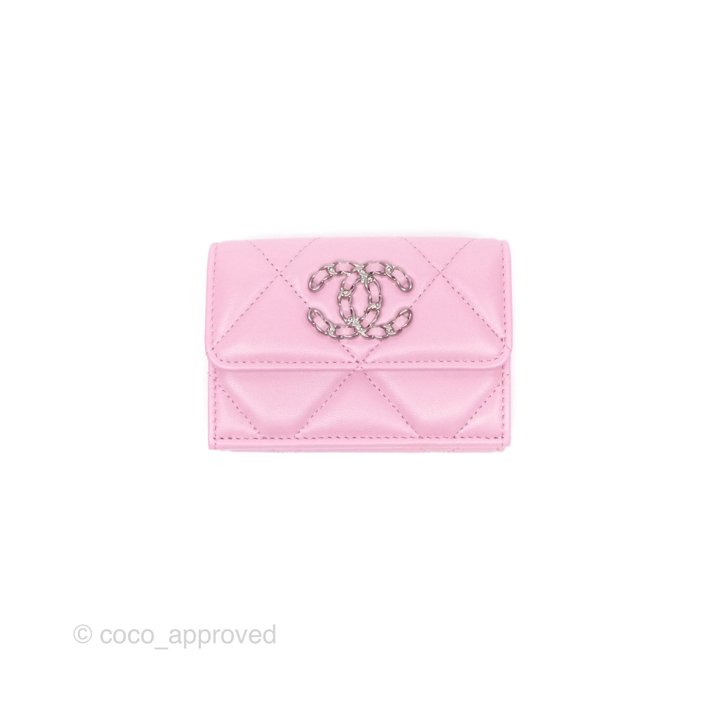 Chanel 19 Short Trifold Wallet Pink Lambskin Silver Hardware