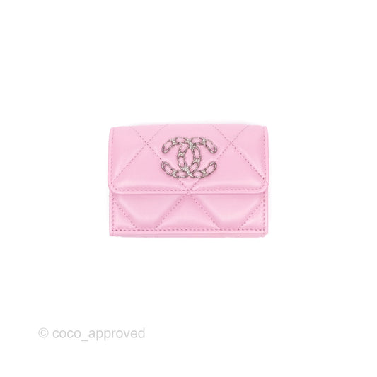 Chanel 19 Short Trifold Wallet Pink Lambskin Silver Hardware