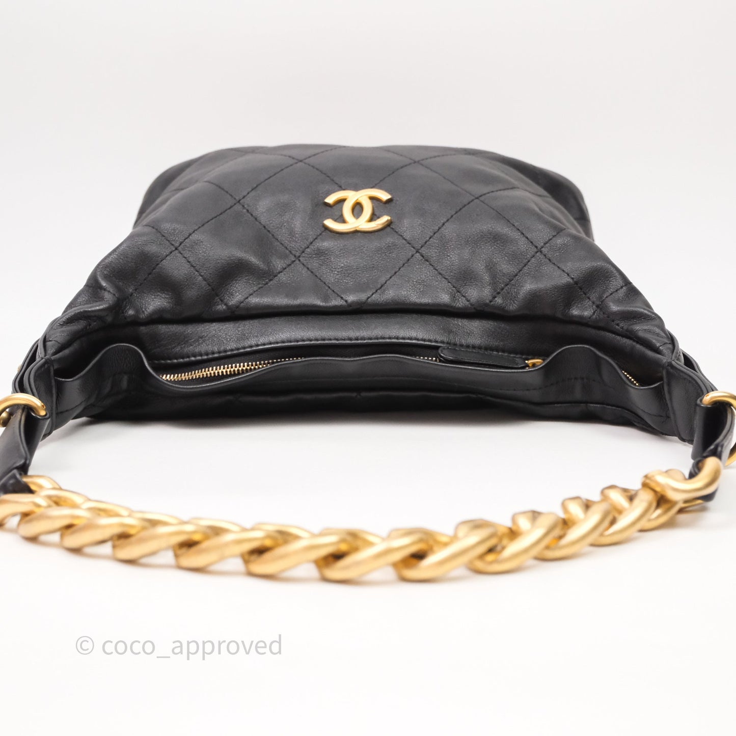 Chanel Hobo Bag Black Calfskin Aged Gold Hardware