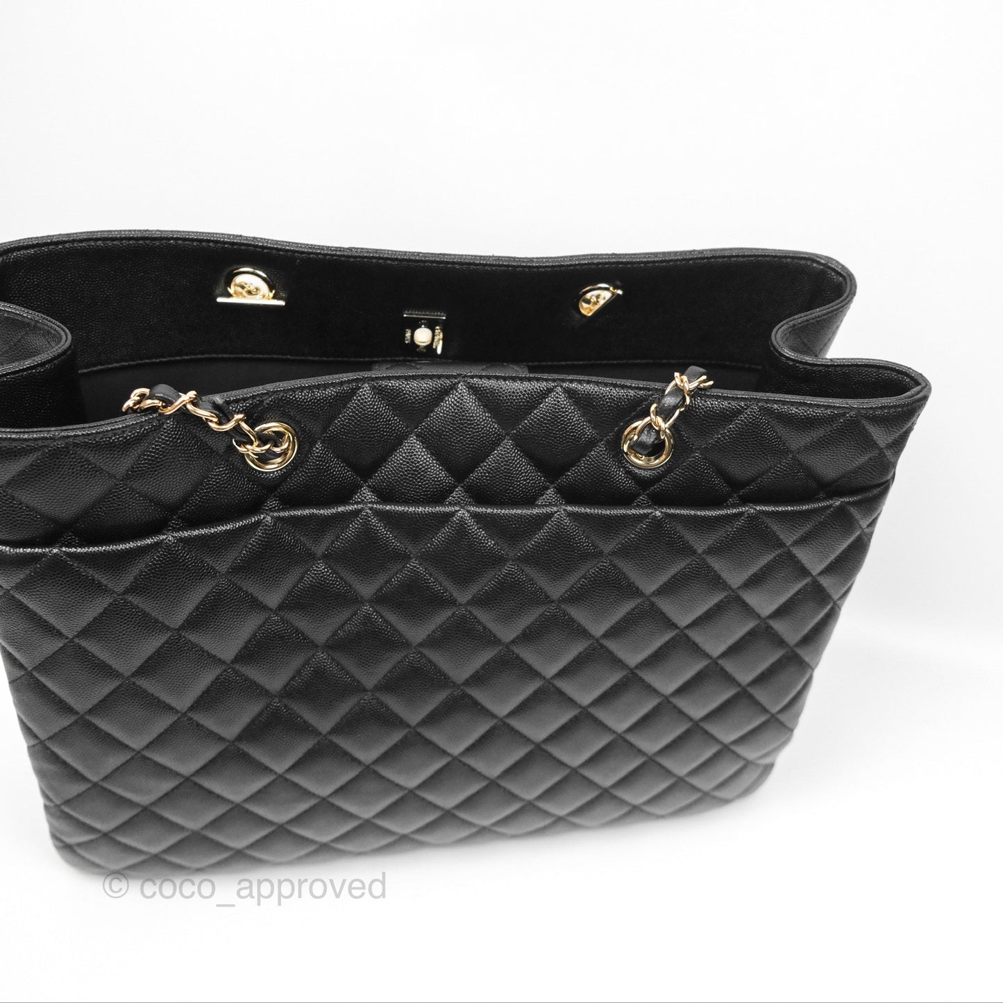 Chanel Large Shopping Tote Quilted Black Caviar Gold Hardware