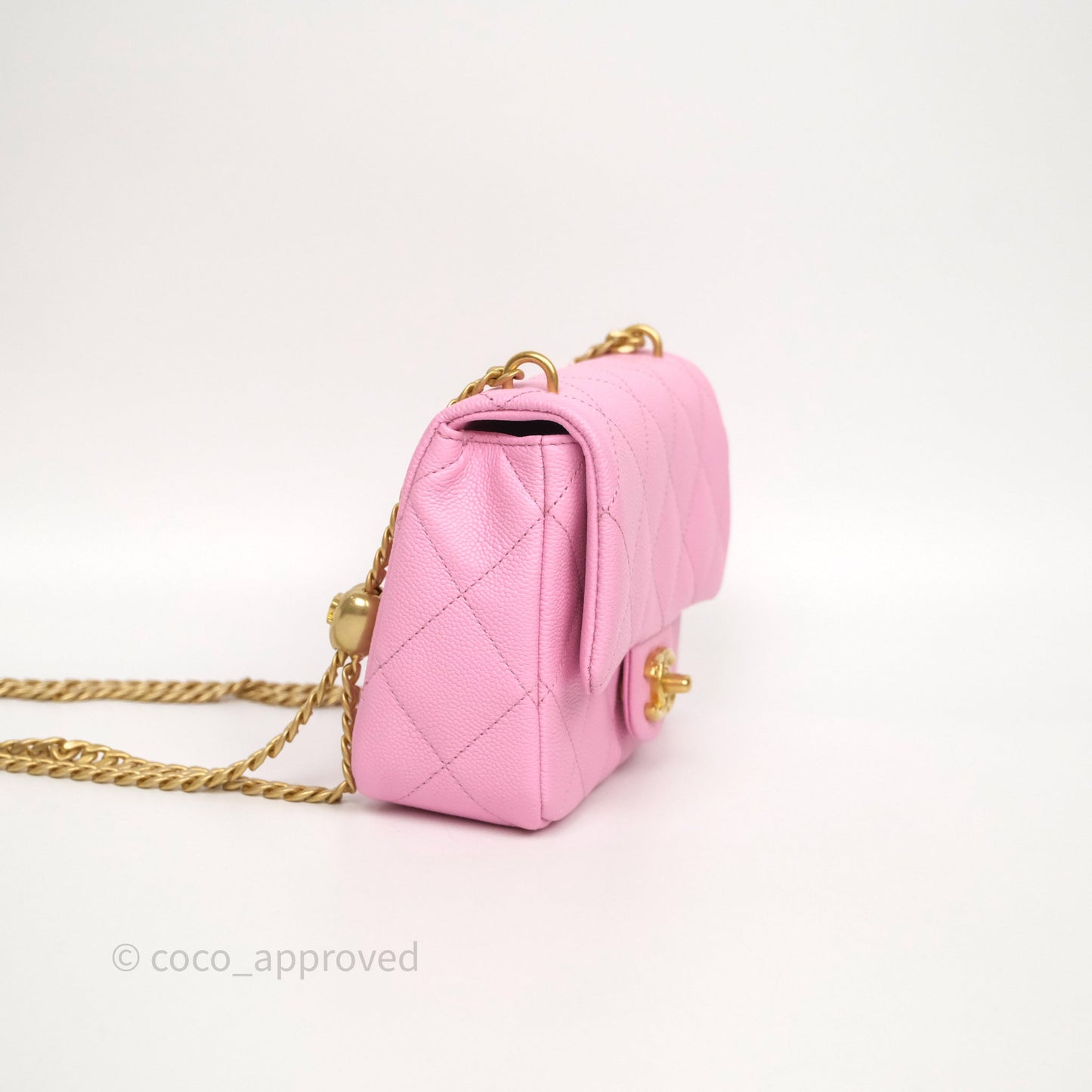 Chanel Heart Crush Mini Flap Bag Pink Caviar Aged Gold Hardware