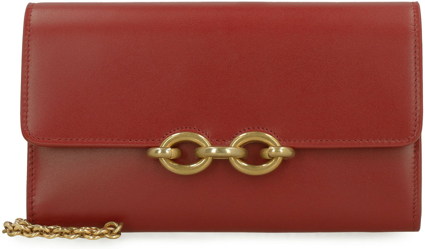 Luxury Saint Laurent Women's Maillon Leather Wallet On Chain in Burgundy | 6966080SX0W Color 6008