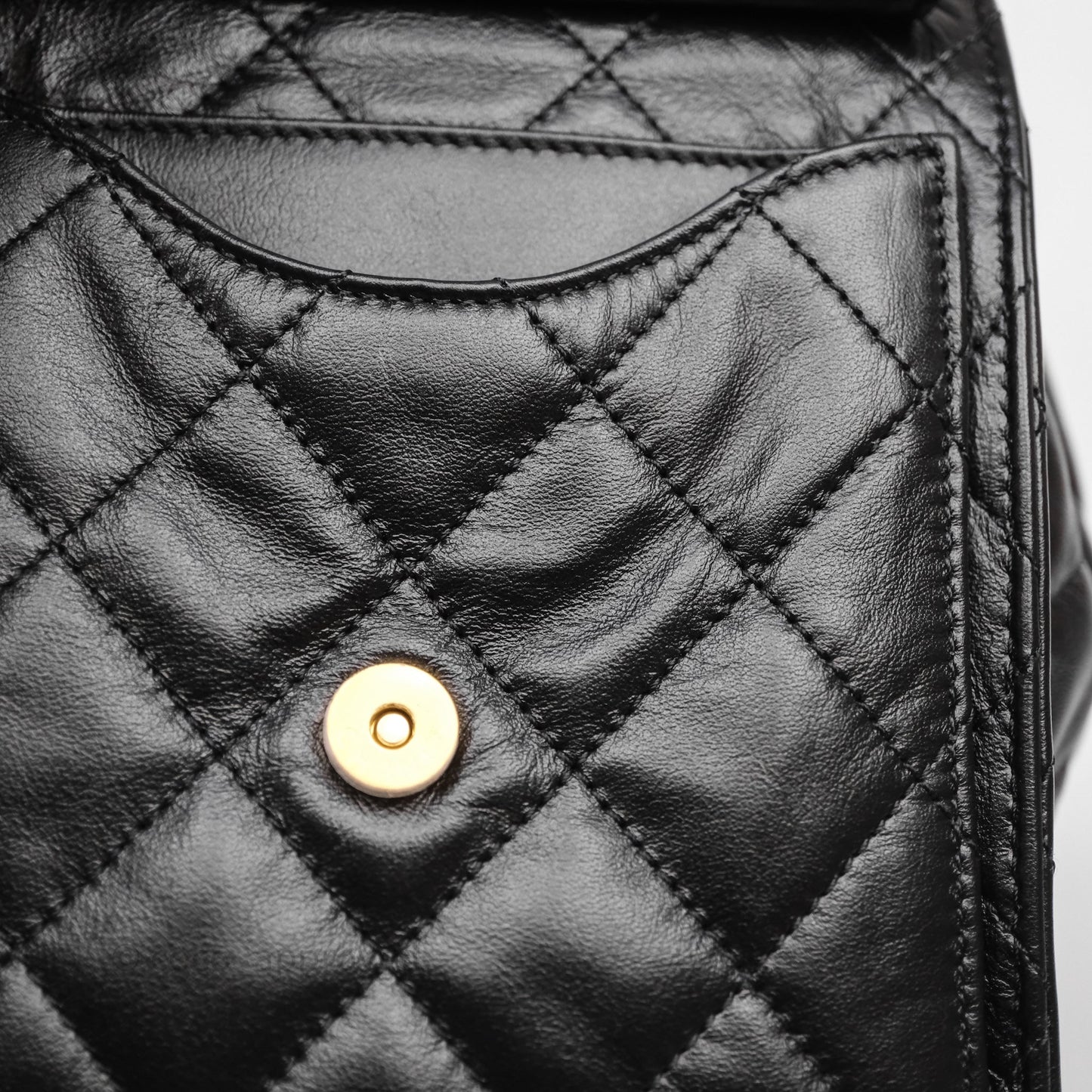 Chanel 25 Medium Black Crumpled Calfskin Aged Gold Hardware