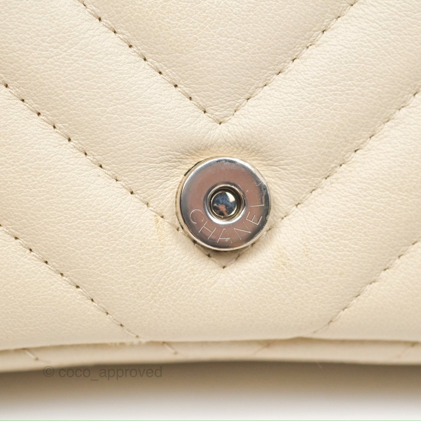 Chanel Mini Card Holder Chain Belt Bag Chevron Ivory Calfskin Silver Hardware