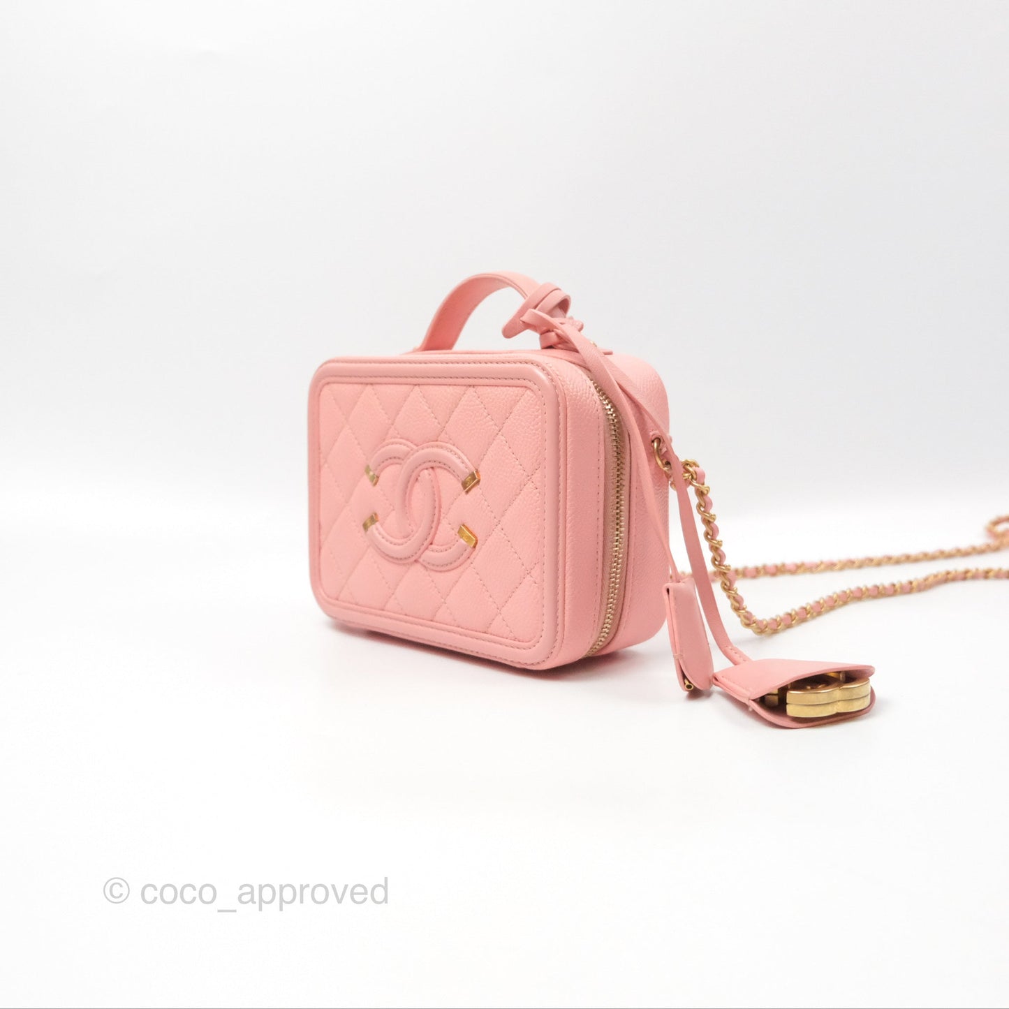Chanel Quilted Small CC Filigree Vanity Case Dusty Pink Caviar Gold Hardware