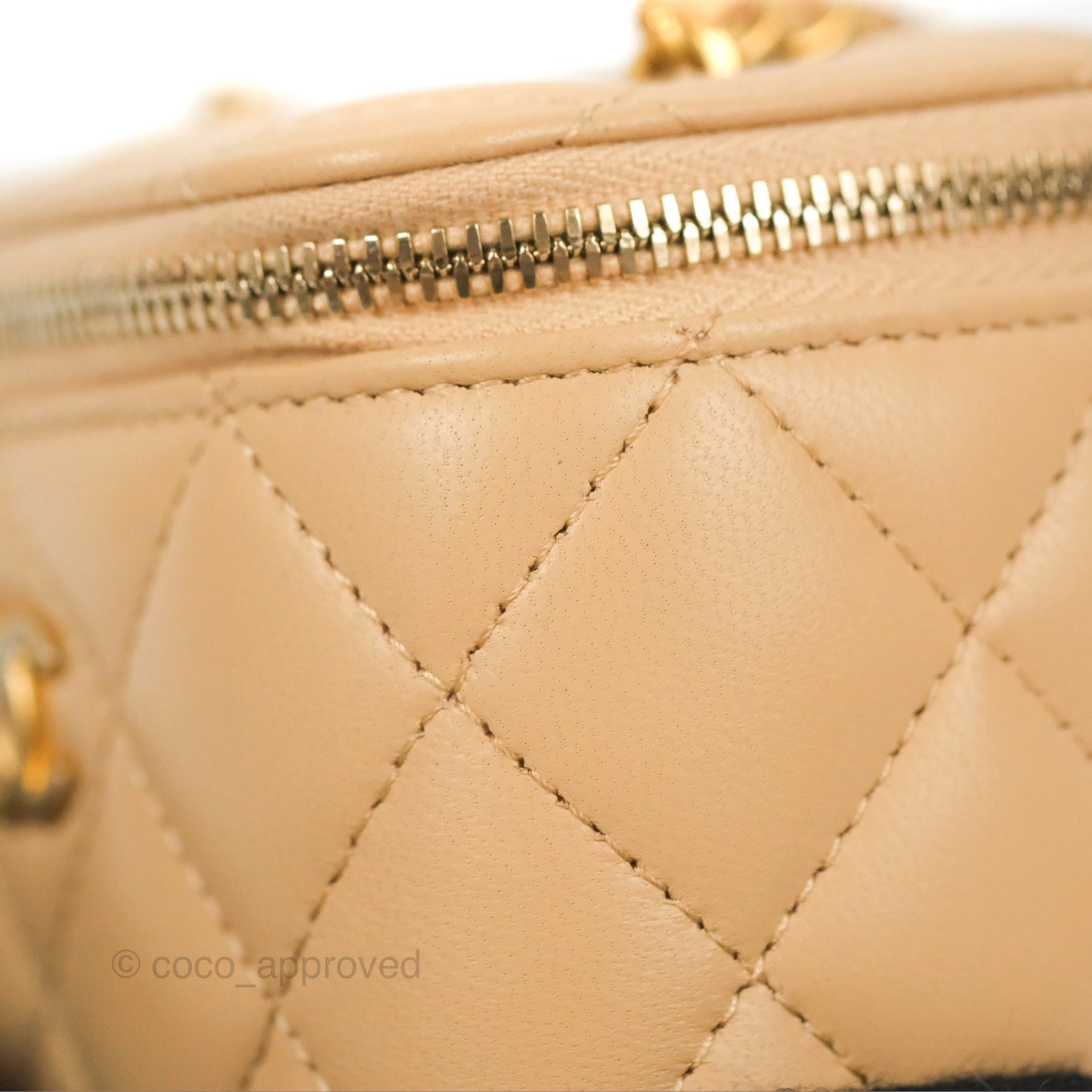 Chanel Mini Pearl Crush Vanity With Chain Beige Lambskin Aged Gold Hardware