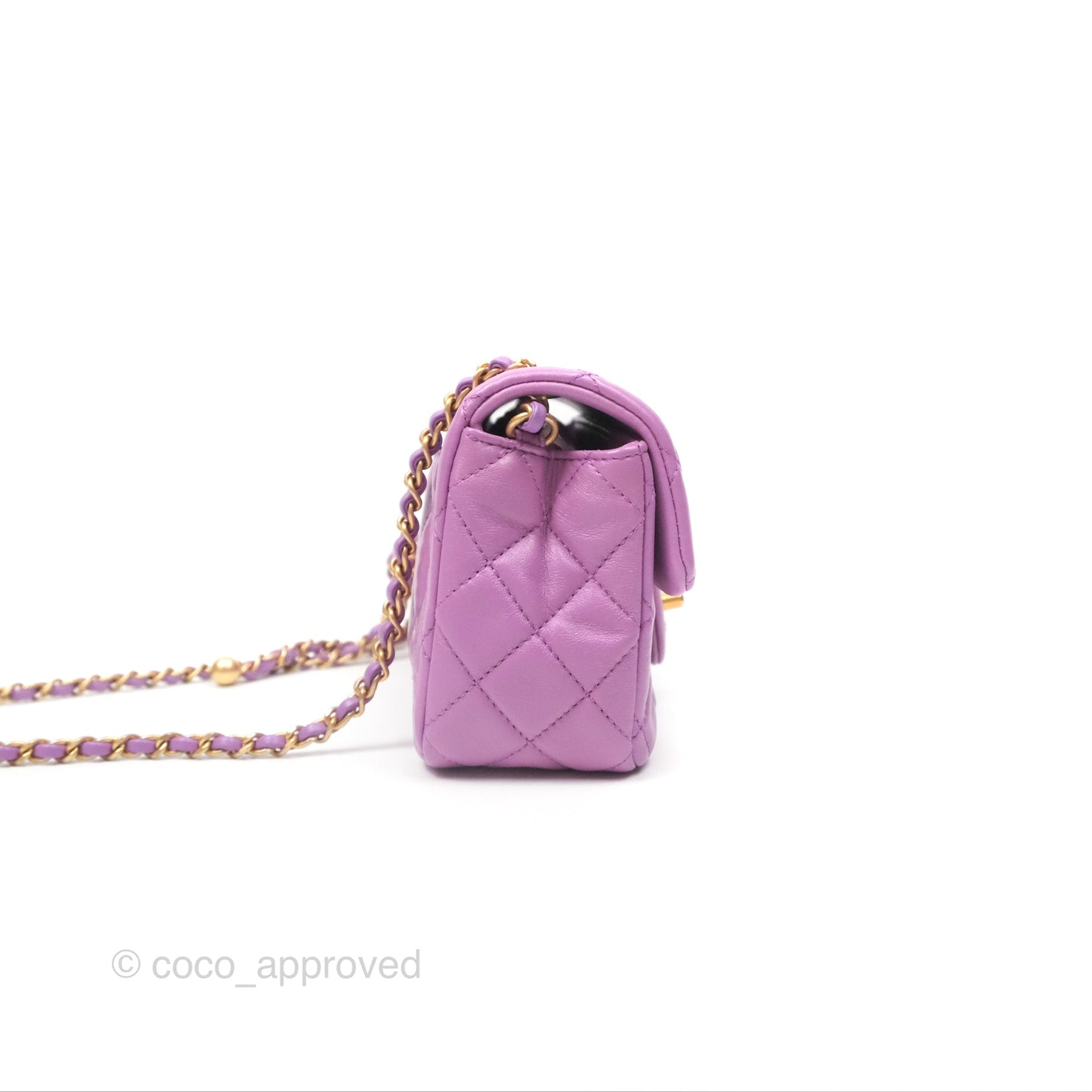 Chanel Mini Rectangular Pearl Crush Quilted Purple Lambskin Aged Gold Hardware