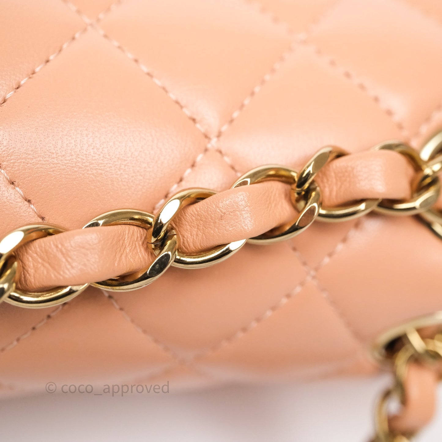 Chanel Small Classic Flap Quilted Dark Peach Beige Lambskin Gold Hardware