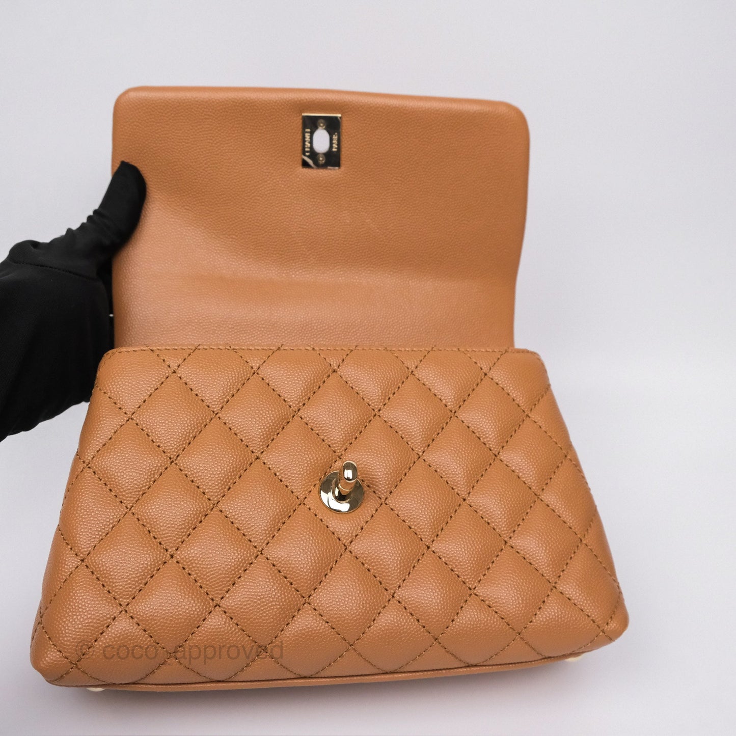 Chanel Small Coco Handle Caramel Beige Caviar Gold Hardware
