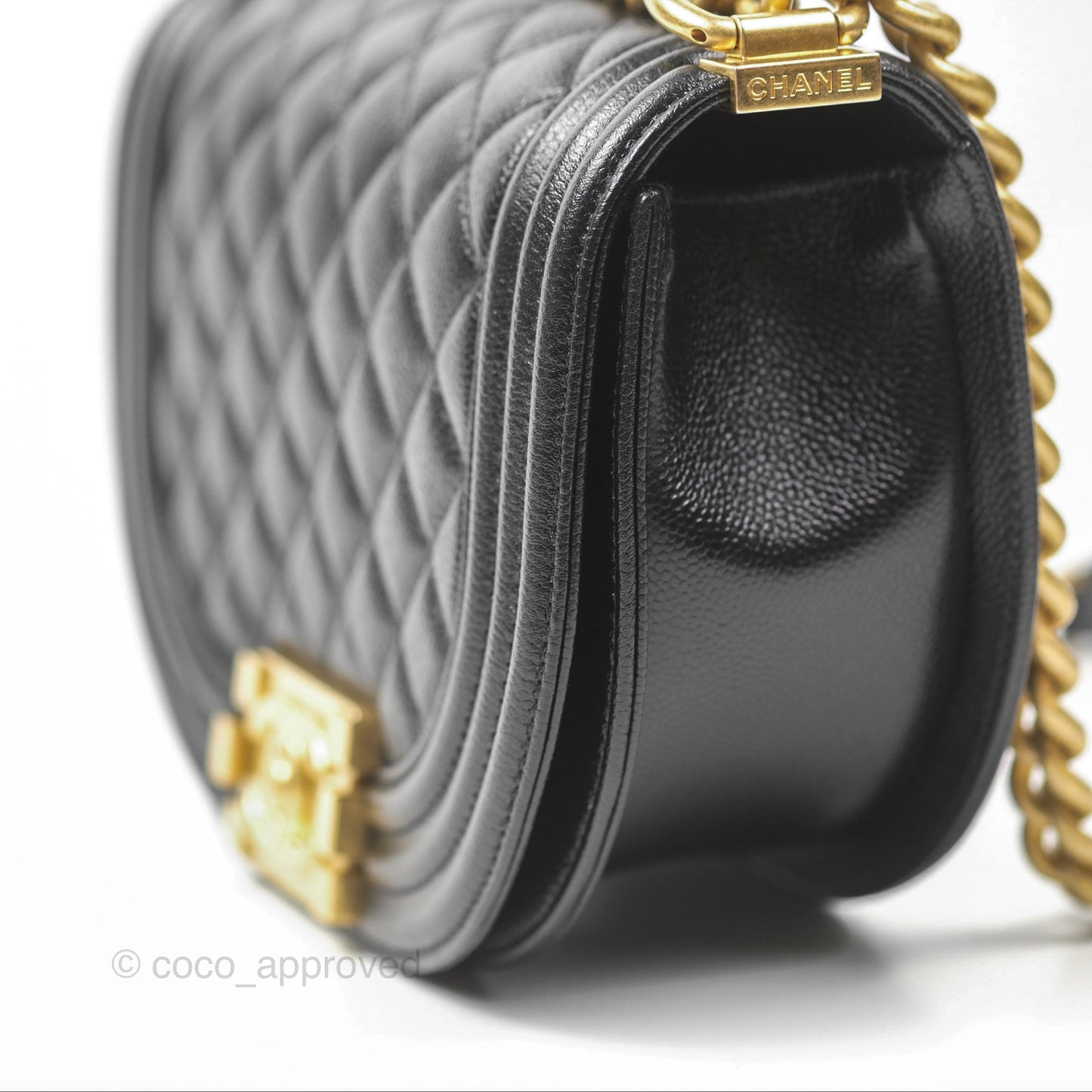 Chanel Boy Messenger Bag Black Caviar Aged Gold Hardware