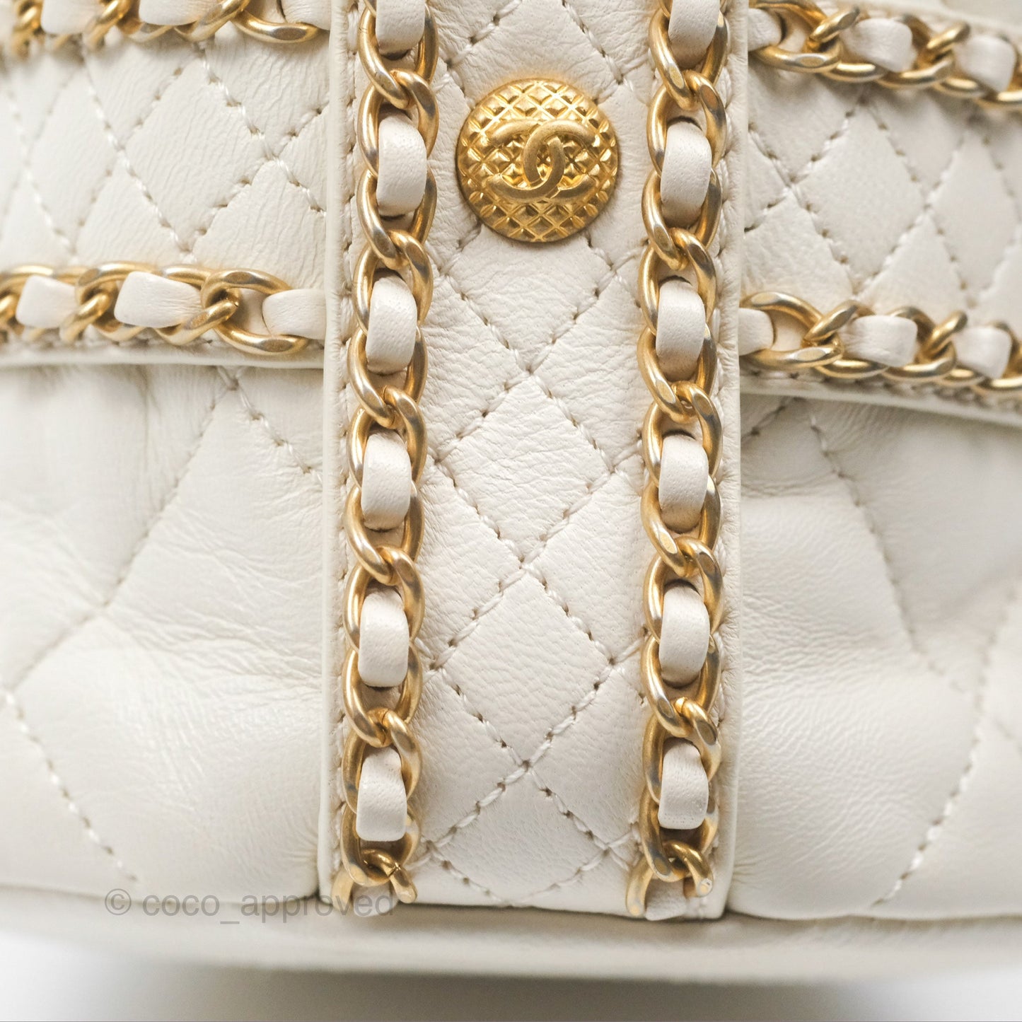 Chanel Quilted Drawstring Bucket Bag Ivory Lambskin Aged Gold Hardware