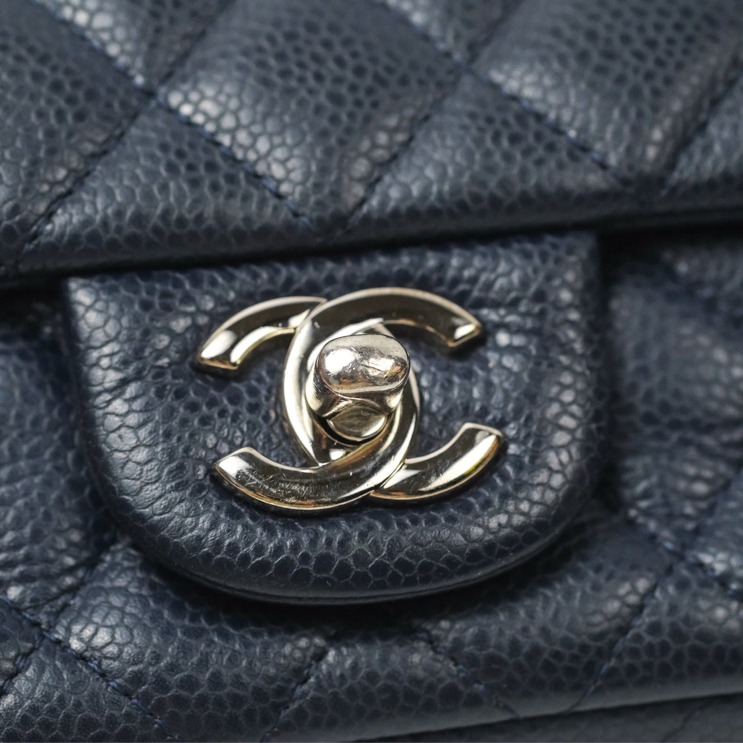 Chanel Quilted Mini Rectangular Flap Navy Caviar Silver Hardware