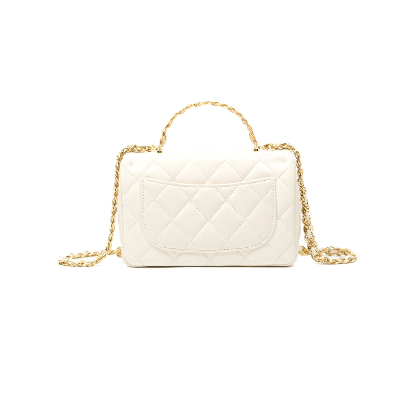 Chanel Top Handle White Lambskin Gold Hardware
