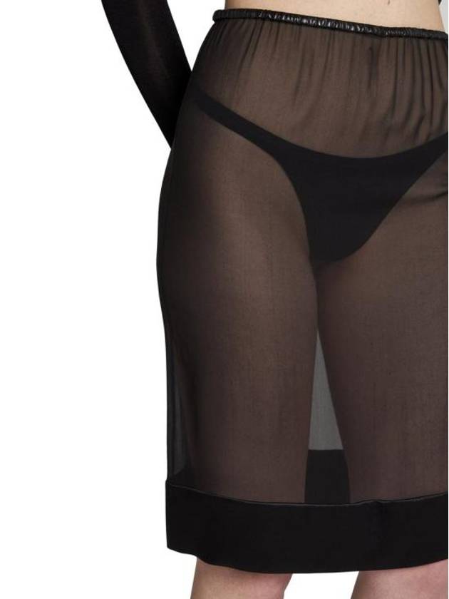 Luxury Saint Laurent Semi Sheer Silk H-Line Skirt Black
