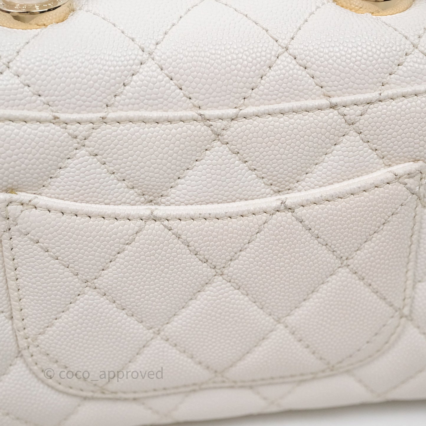 Chanel Mini Coco Handle Quilted White Caviar Gold Hardware