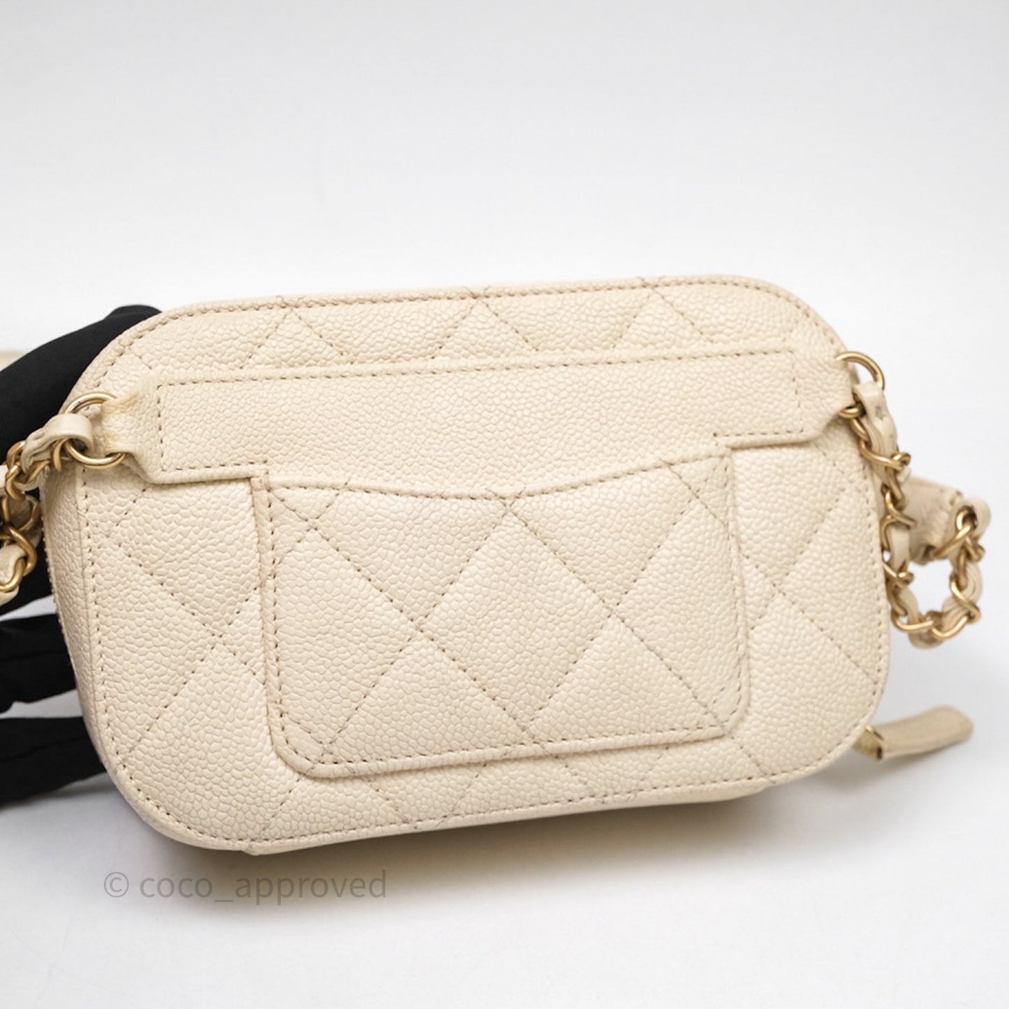 Chanel Quilted Caviar Waist Bag Ivory Aged Gold Hardware