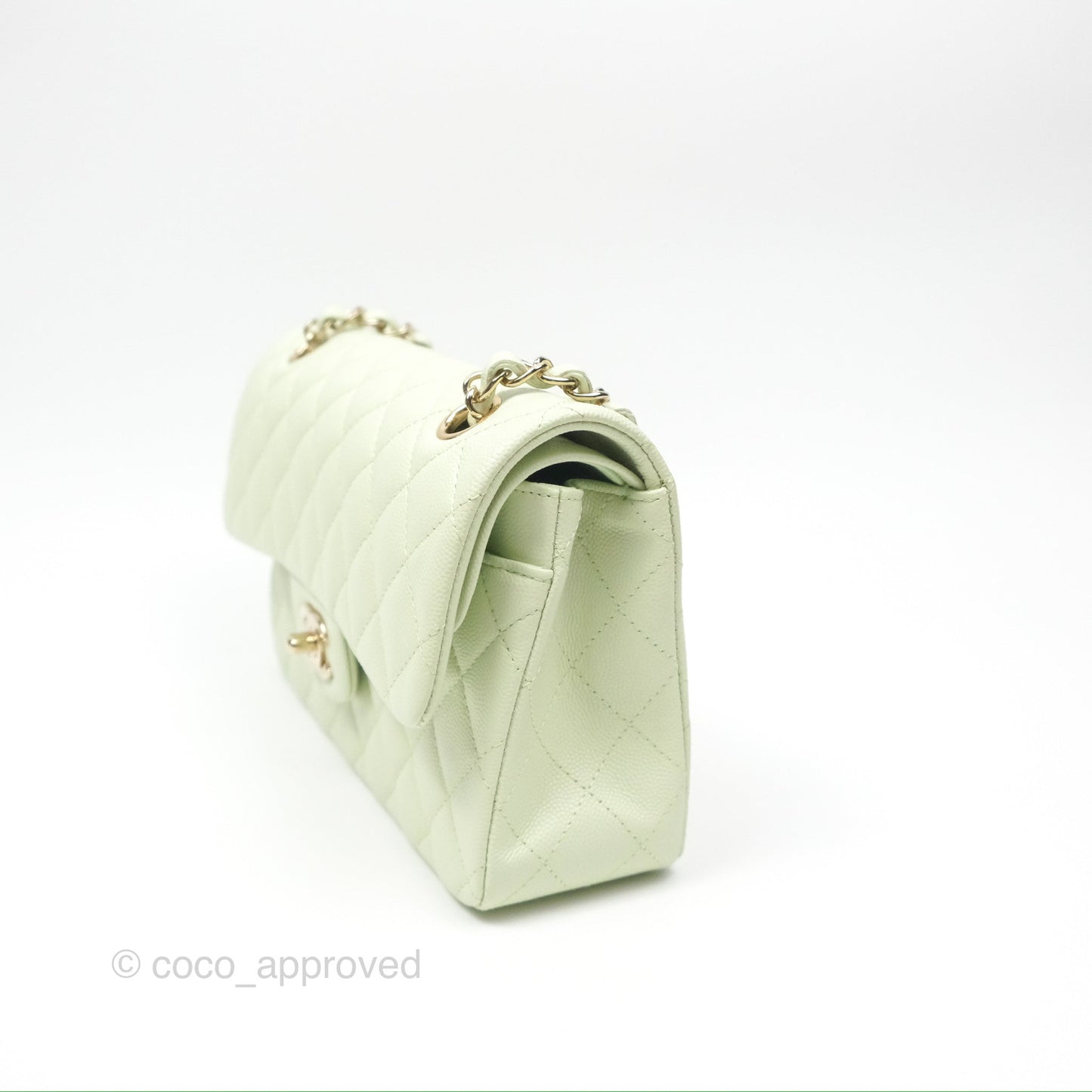 Chanel Small Classic Quilted Flap Mint Green Caviar Gold Hardware 22C