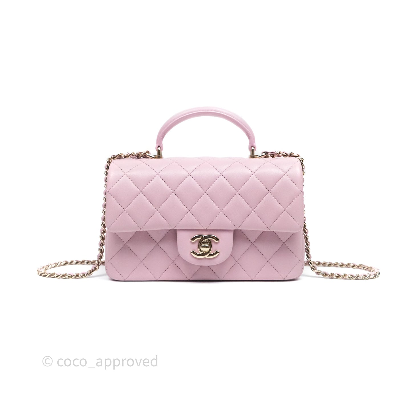 Chanel Top Handle Mini Rectangular Flap Pink Lambskin Gold Hardware