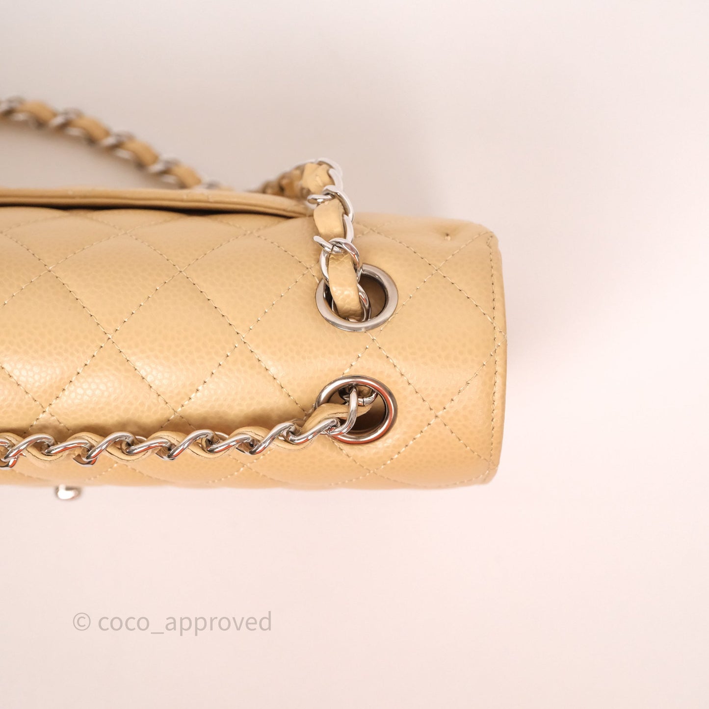 Chanel Classic M/L Medium Flap Quilted Beige Caviar Silver Hardware
