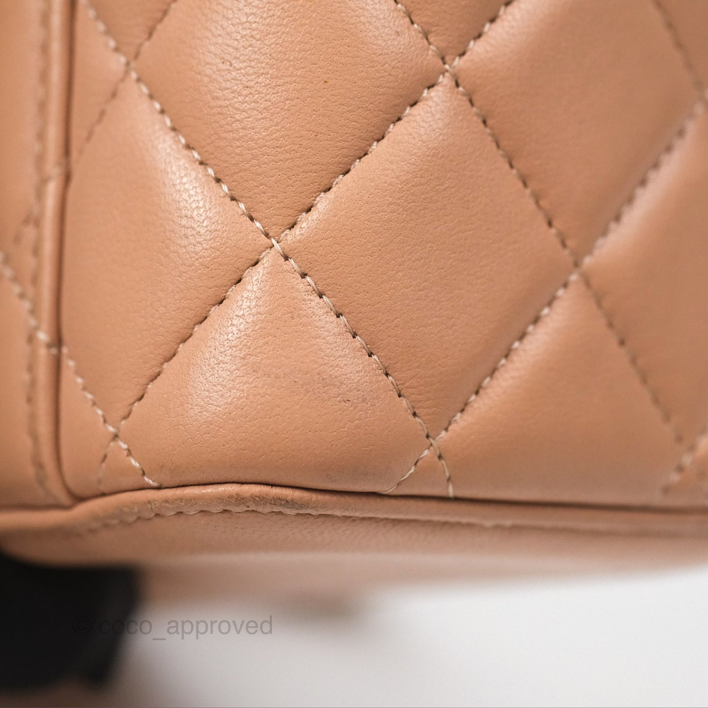 Chanel Vanity Rectangular Top Handle Beige Lambskin Aged Gold Hardware