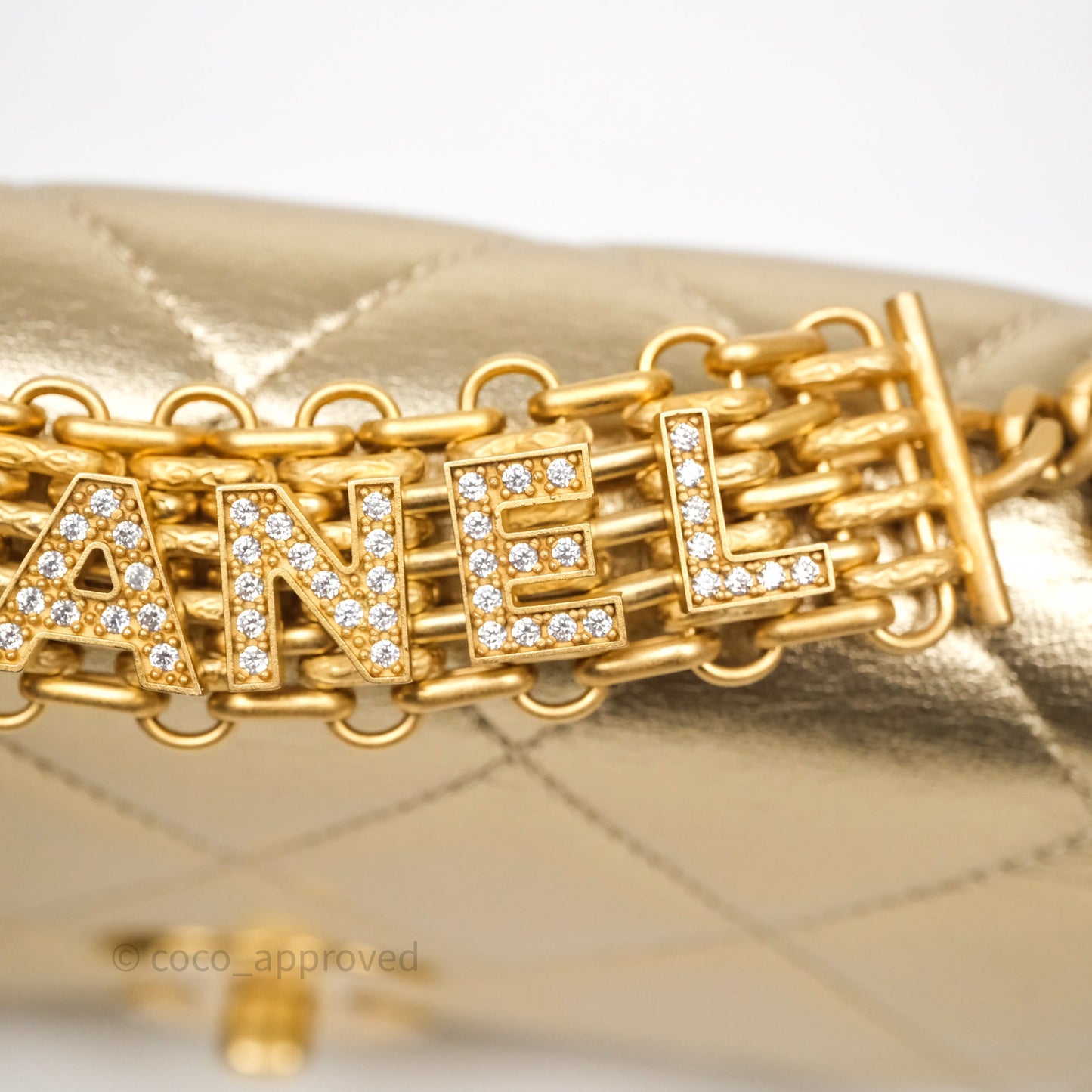 Chanel Mini Crystal Logo Handle Flap Bag Metallic Gold Lambskin 22S