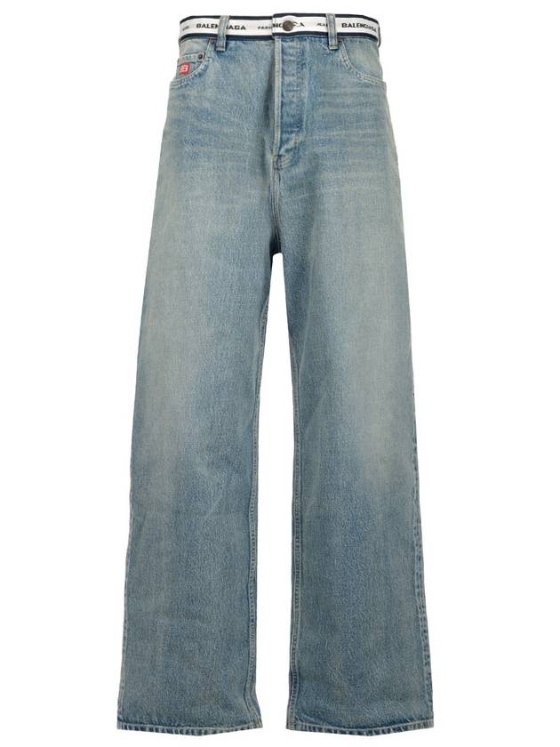 Luxury Balenciaga Logo Waistband Jeans Blue