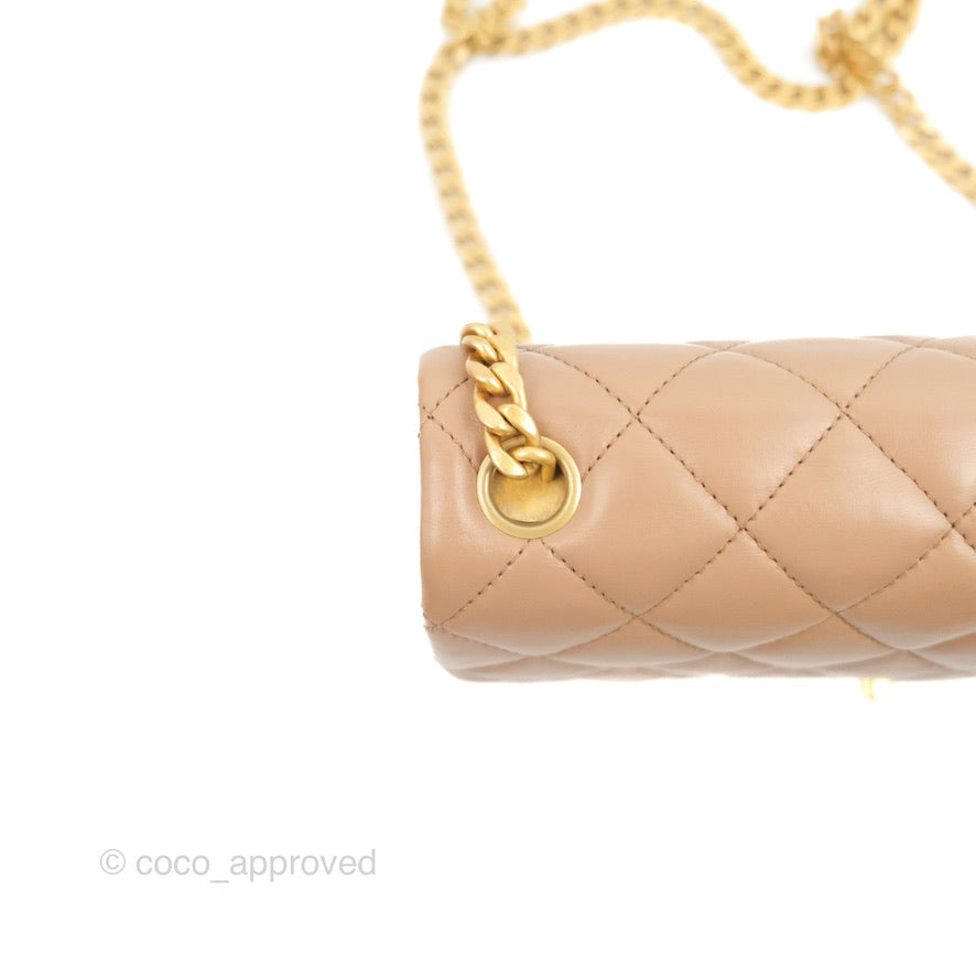 Chanel Flap Bag with Adjustable Strap Beige Lambskin Aged Gold Hardware 22K