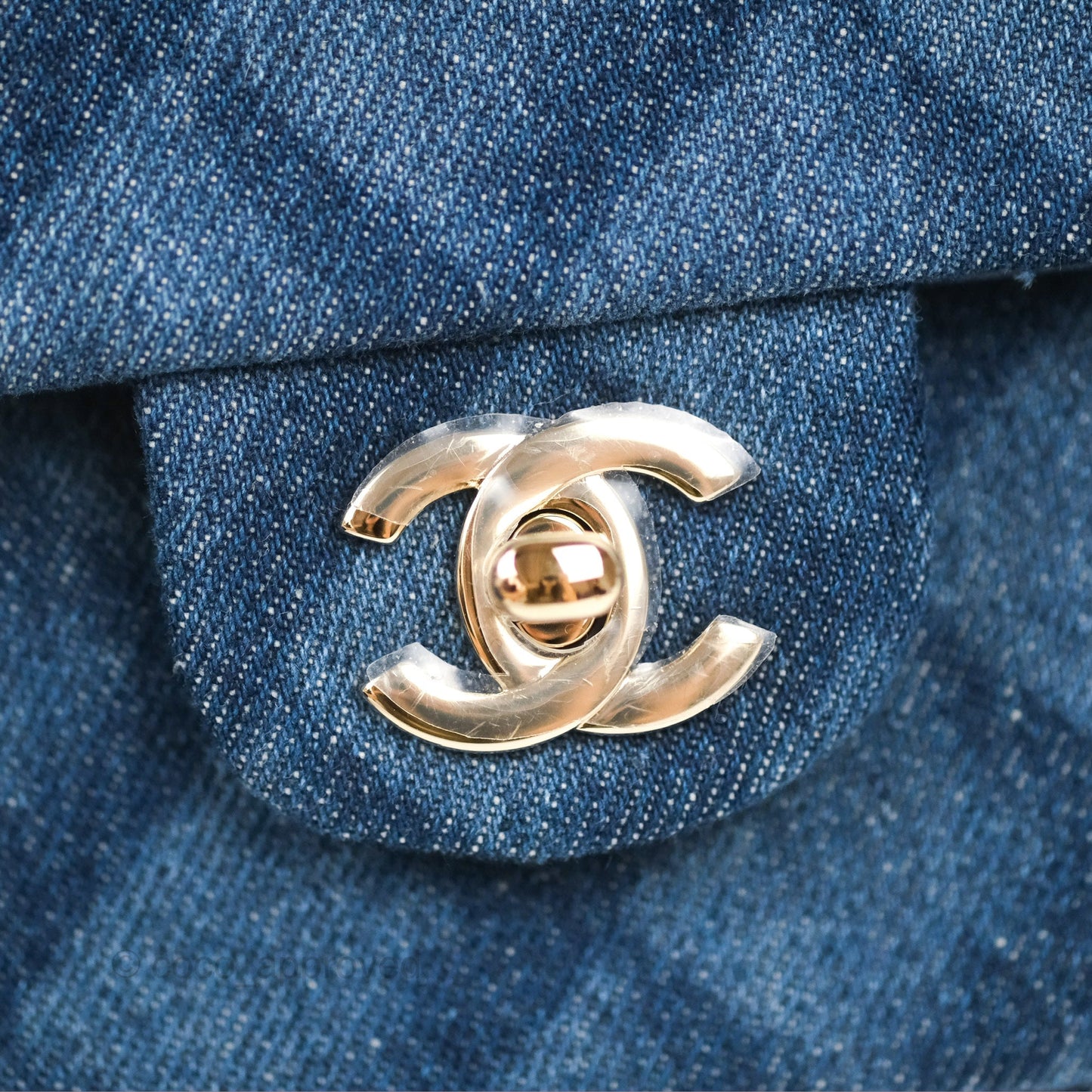 Chanel M/L Quilted Medium Double Flap Dark Blue Printed Denim 22B