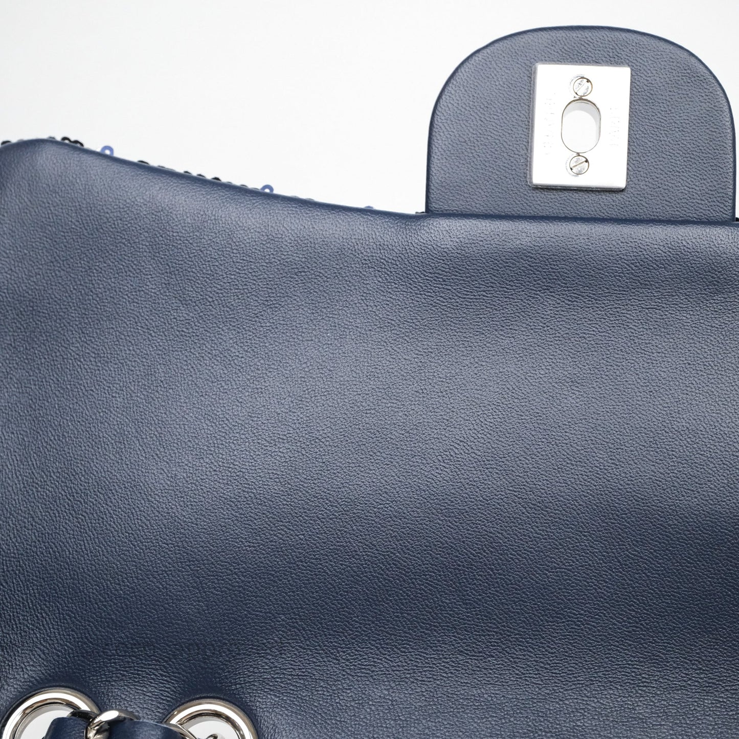 Chanel Medium CC Sequins Flap Bag White/ Navy Silver Hardware 19P