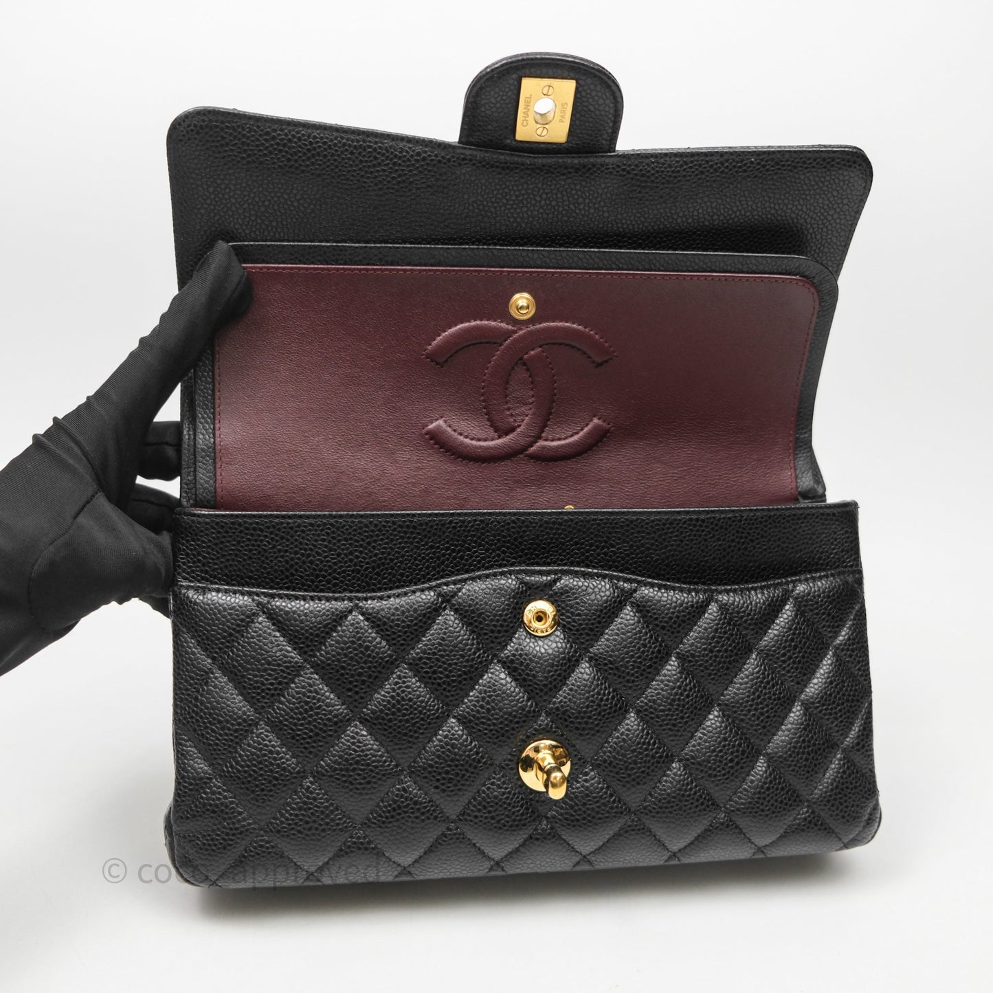 Chanel Classic M/L Medium Flap Quilted Black Caviar Gold Hardware