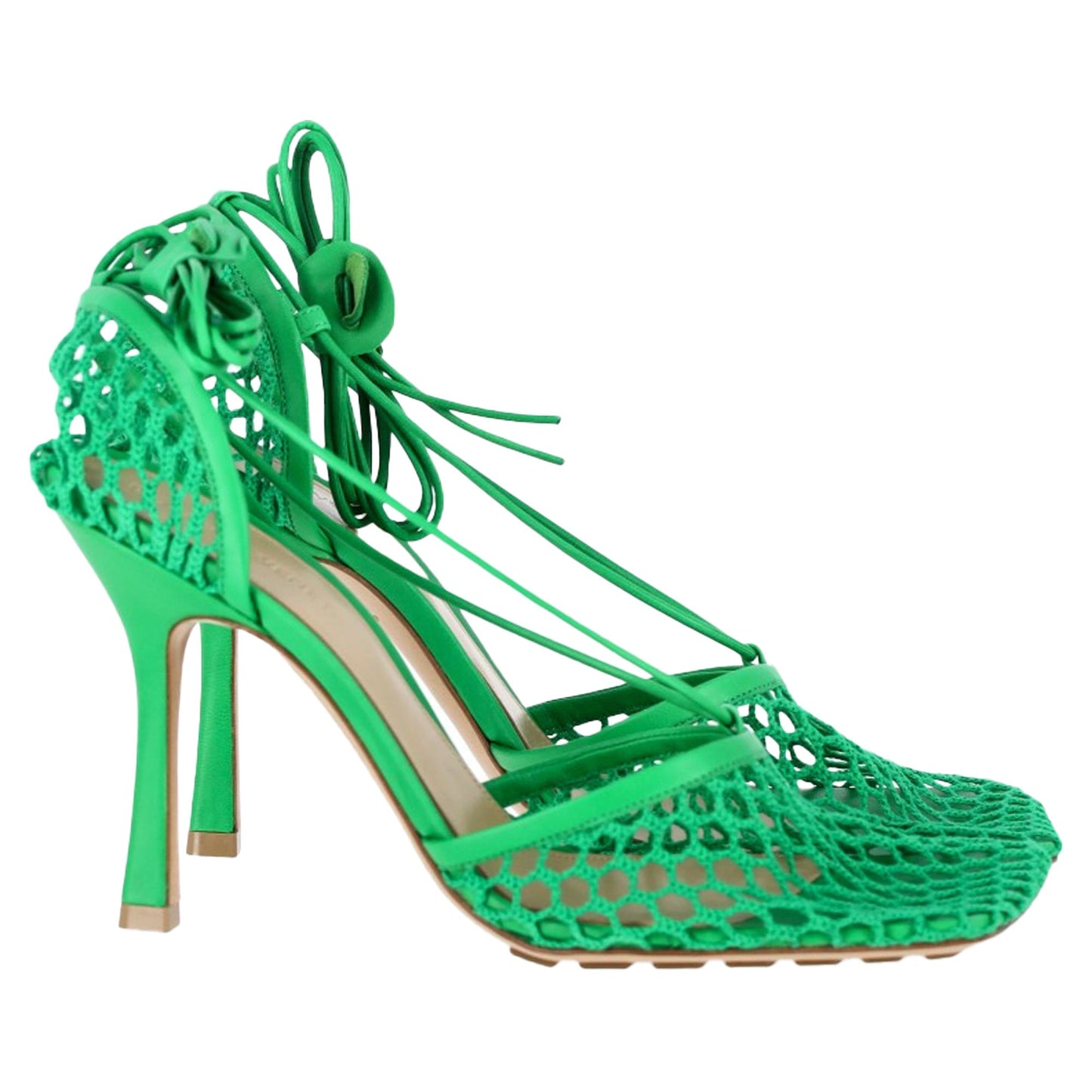 Luxury Bottega Veneta Stretch Lace Up Sandals in Green Leather