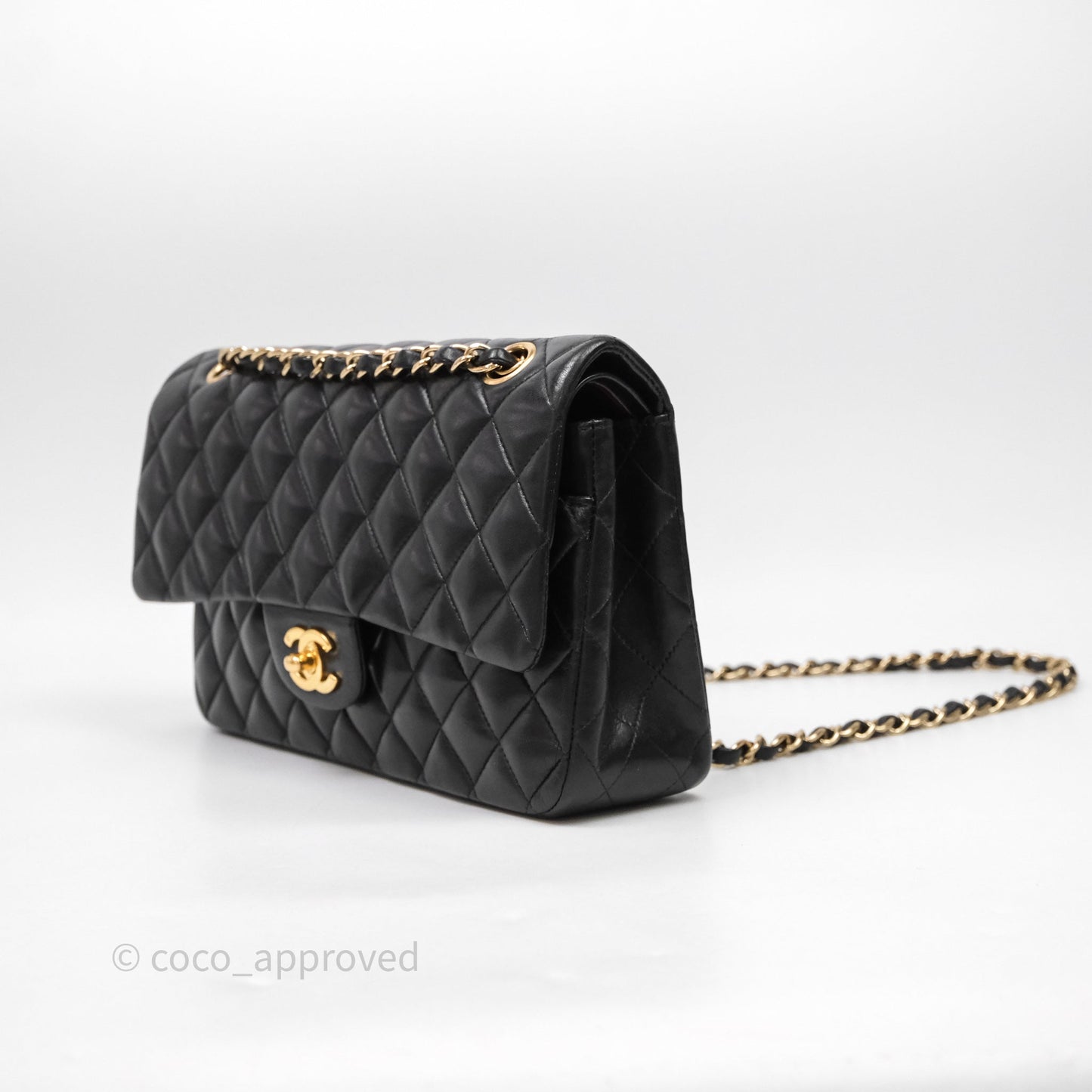 Chanel Vintage Classic M/L Medium Double Flap Black Lambskin 24K Gold Hardware
