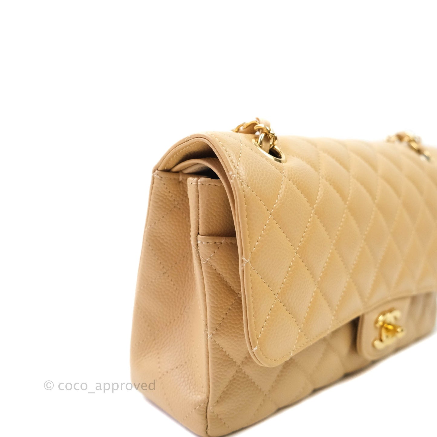 Chanel Classic M/L Medium Double Flap Beige Caviar Gold Hardware