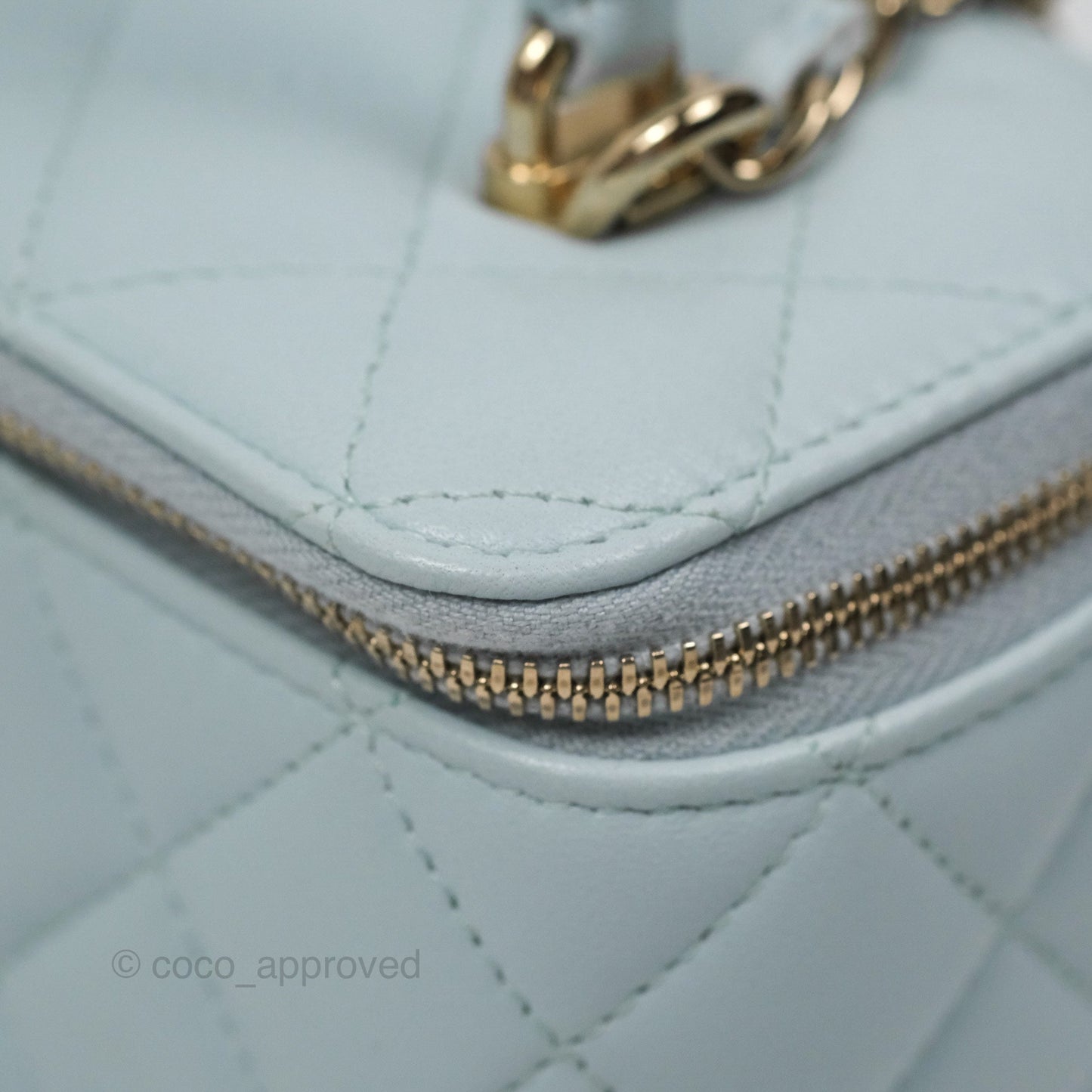 Chanel Vanity Rectangular Top Handle Light Blue Lambskin Gold Hardware