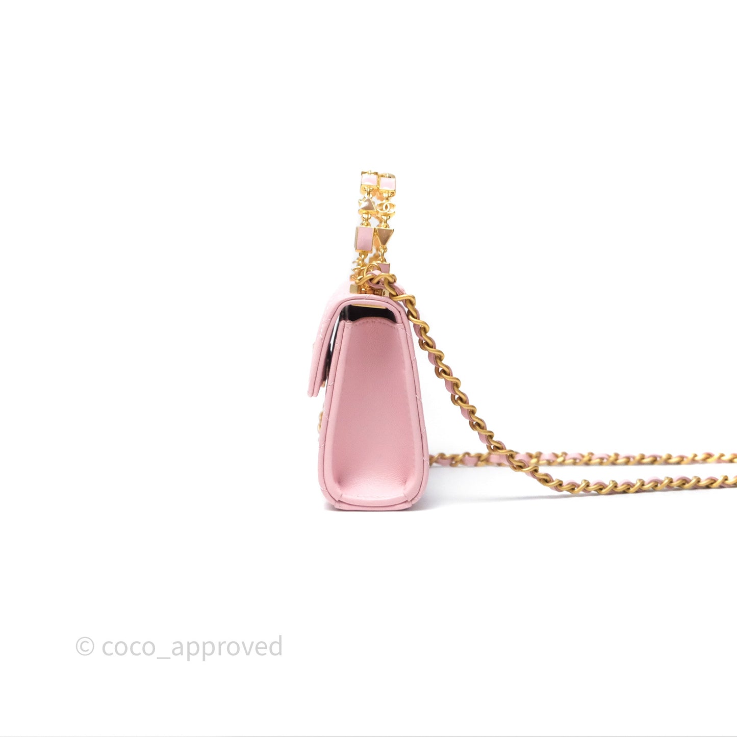 Chanel Mini Enamel Handle Clutch on Chain Pink Lambskin Gold Hardware 22B